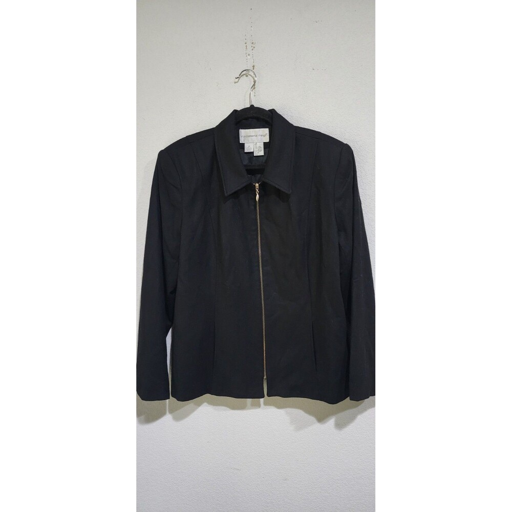 Fundamental Things Womens Sz 14 Vintage Y2K Black Wool Zip Front Jacket Pockets